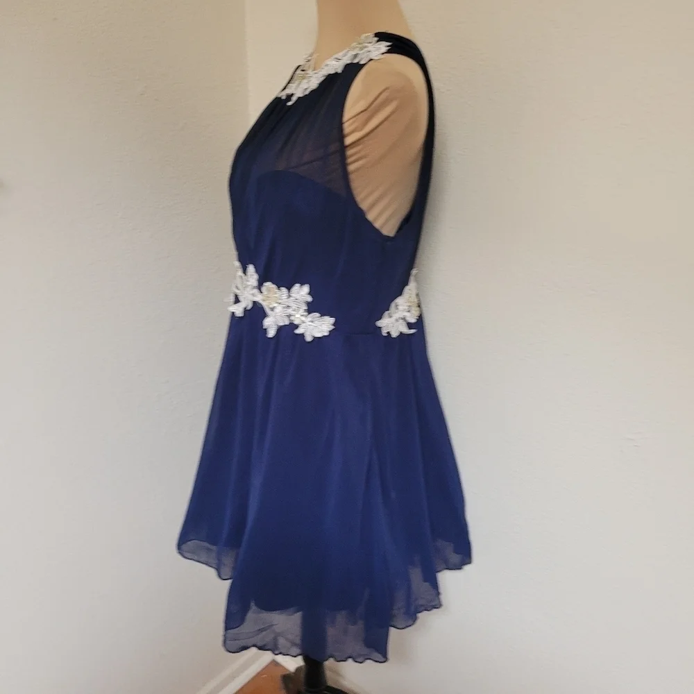 London Dress Company Navy Blue Dress with White Floral Accents